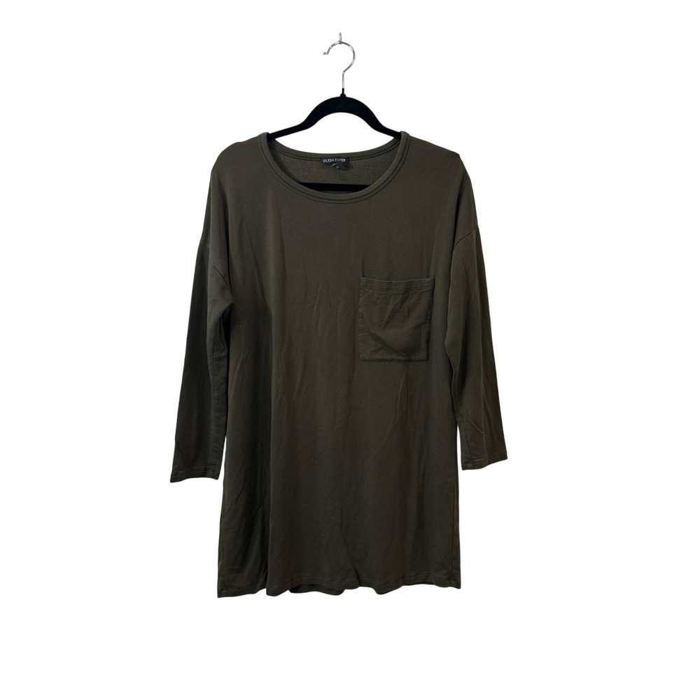Eileen Fisher Top Womens Medium Long Sleeve‎ Tunic Olive Green Tencel Capsule